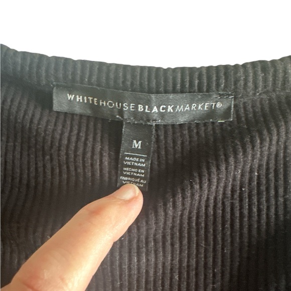White House Black Market (WHBM) Black Ribbed Henley Long Sleeve Top - Size M - Picture 5 of 7